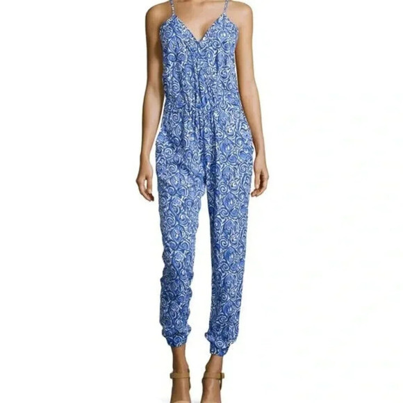 Lilly Pulitzer Melba Jumpsuit Size XS Blue Chasing Tails Print Nautical Preppy - Picture 1 of 13